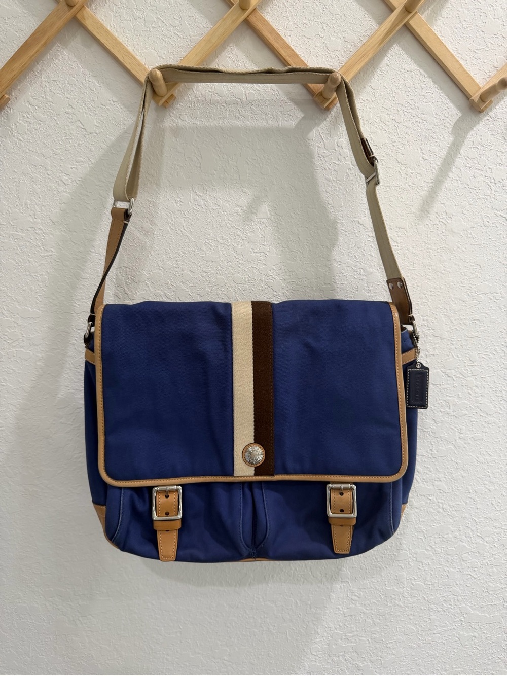 Coach Vintage Voyager Messenger Bag Blue Canvas Leather Trim